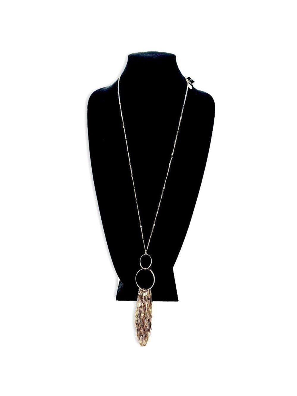 White House Black Market Gold Double Ring Fringe Long Chain Necklace NWT